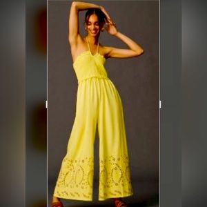 Gorgeous NWT Anthro linen/cotton/viscose smocked embroidered jumpsuits,S & M